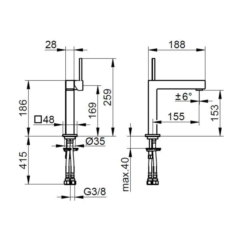 Einhebel-Waschtischmischer aus verchromtem Messing - Erik
