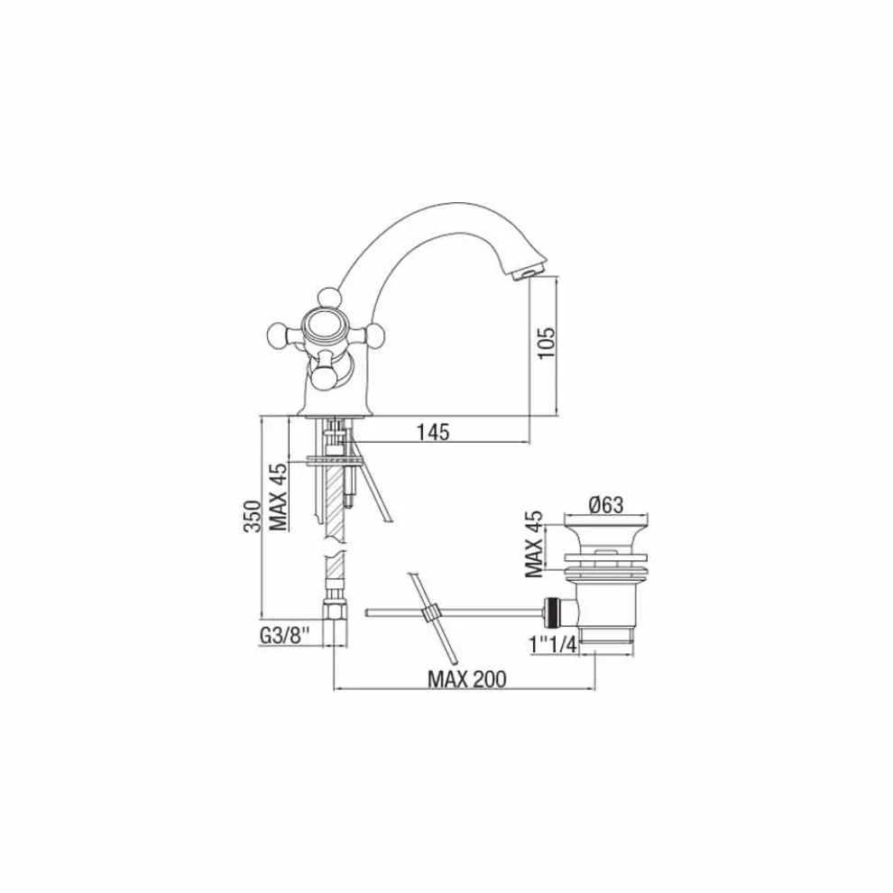 Einlochiger Messing-Waschtischarmatur mit Made in Italy-Ablauf - Lisca