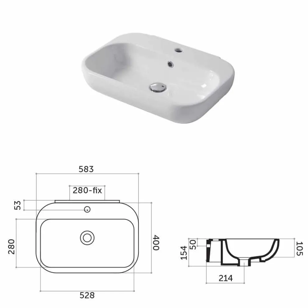 Einloch-Waschtisch oder Wandwaschbecken aus Keramik Riardo