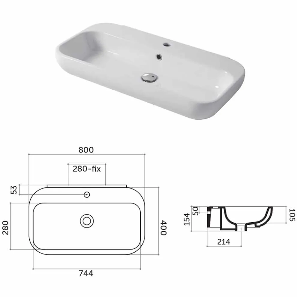 Einloch-Waschtisch oder Wandwaschbecken aus Keramik Riardo
