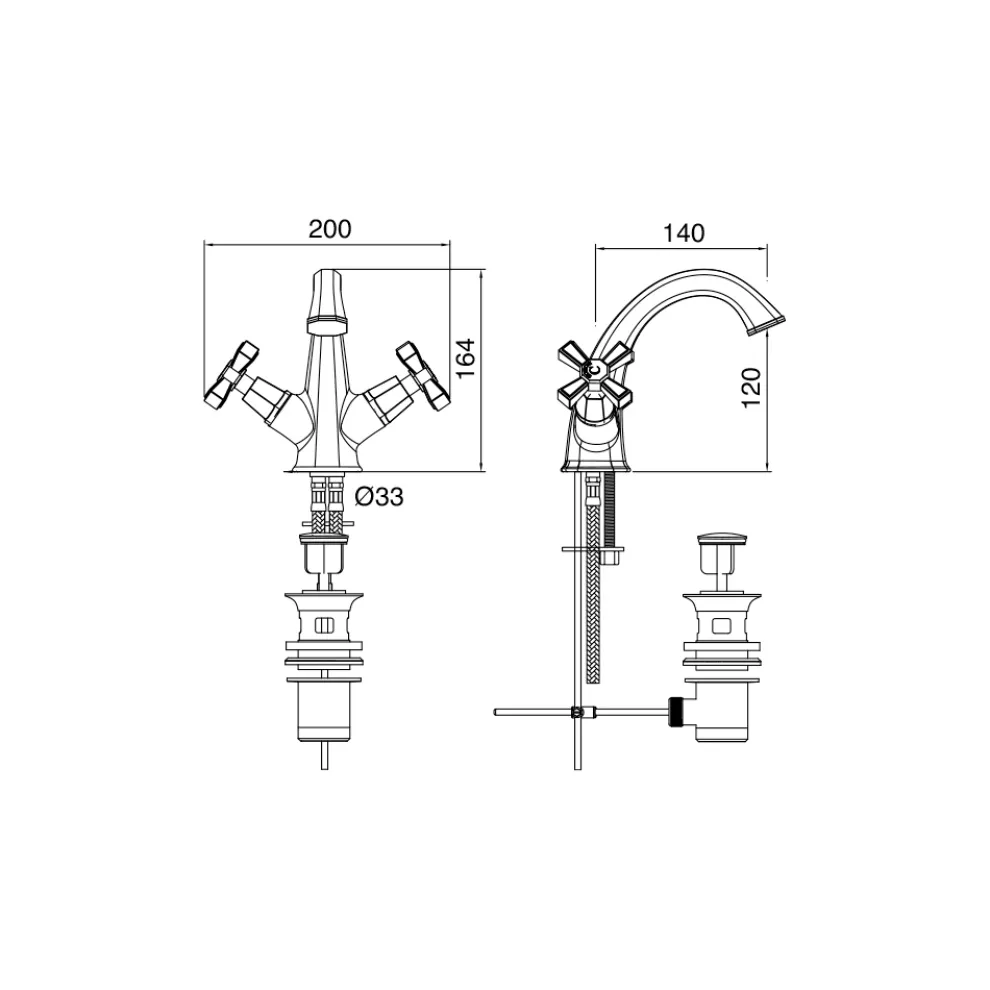 Einloch-Waschtischmischer im Vintage-Design aus Messing Made in Italy - Silvana