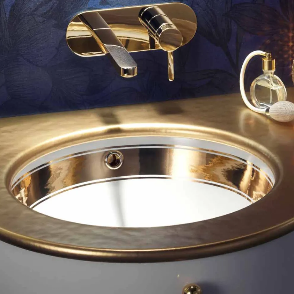 Einsatzwaschbecken Barock aus Fire Clay und Gold 24k made in Italy, Egeo