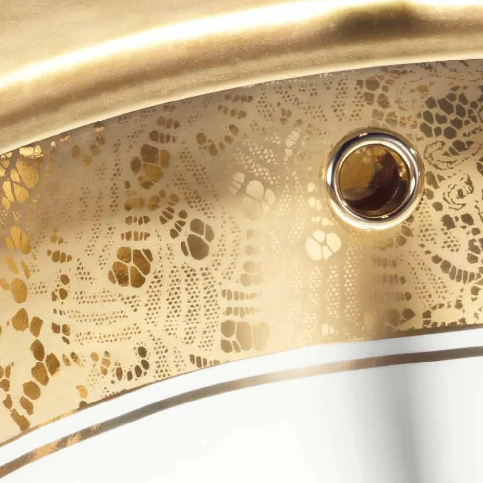 Einsatzwaschbecken Barock aus Fire Clay und 24k Gold handgemacht in Italien, Egeo