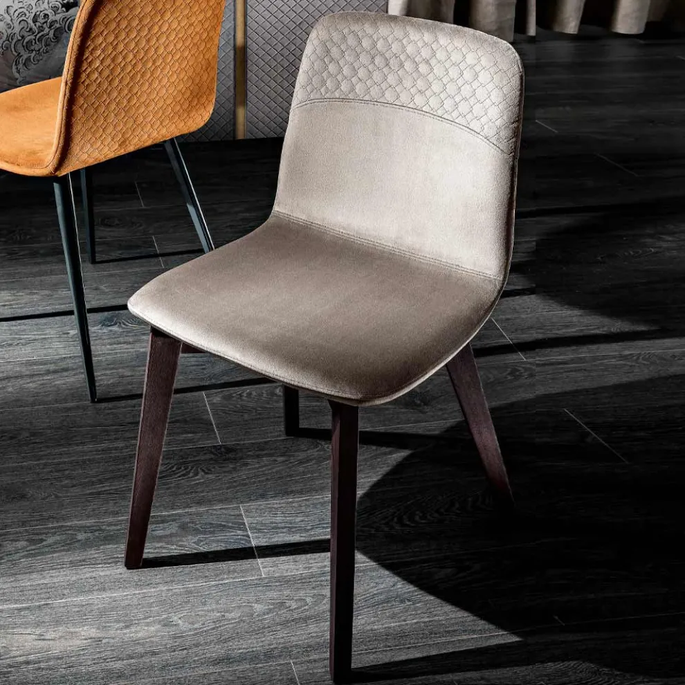 Eleganter Stuhl mit modernem Design aus farbigem Samt und Holz - Bizet