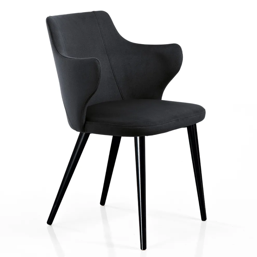 Eleganter Wohnzimmersessel aus farbigem Stoff und schwarzem Metall – Duchess