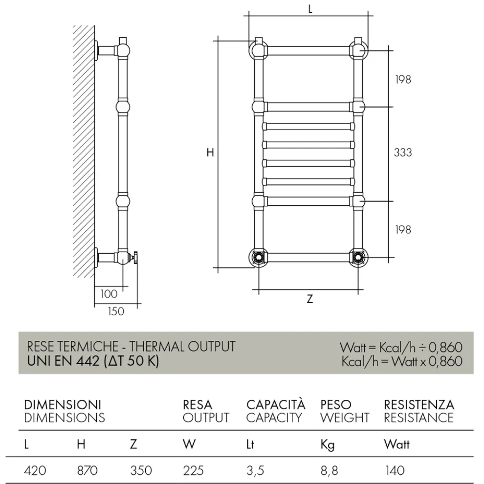Elektrischer Handtuchwärmer für Badezimmer aus Messing Made in Italy - Amira
