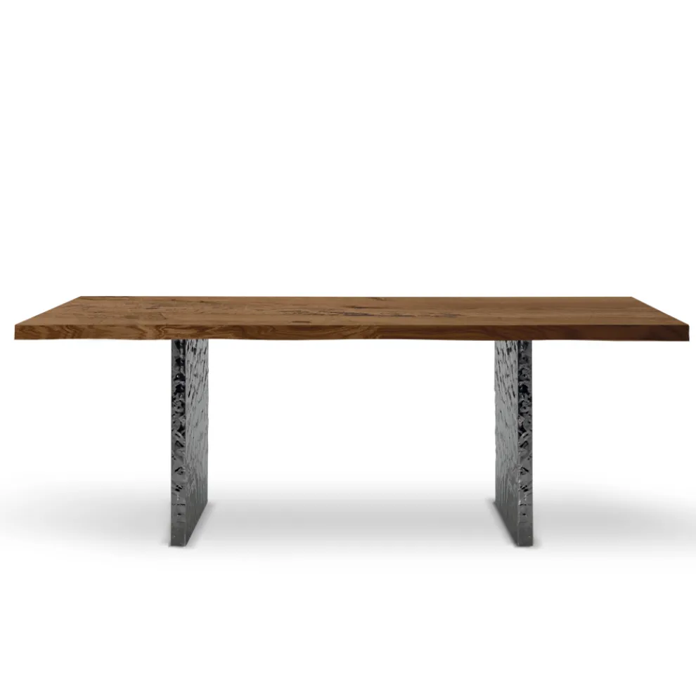 Esstisch aus Furnier und gehämmertem Stahl, hergestellt in Italien – Strappo