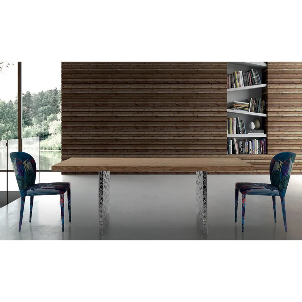 Esstisch aus Furnier und gehämmertem Stahl, hergestellt in Italien – Strappo