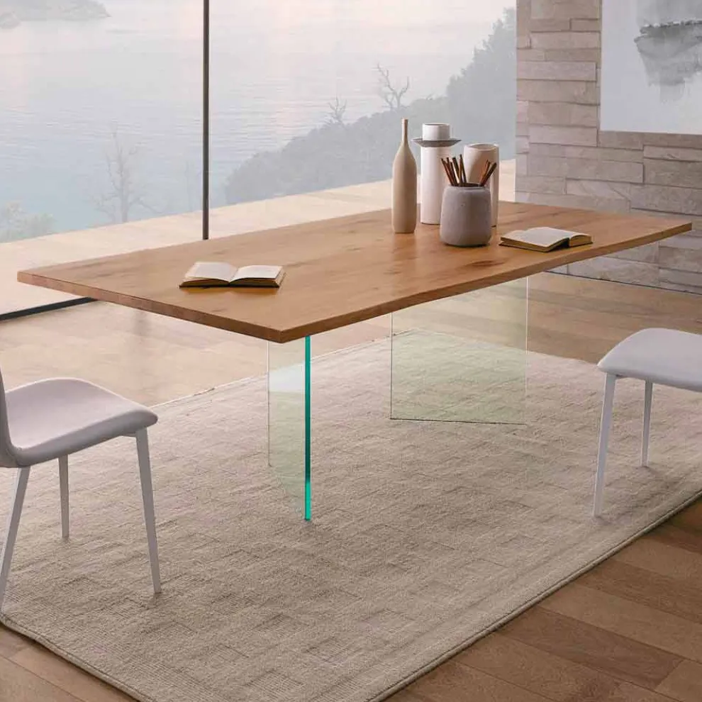 Esstisch aus geknoteter Eiche und hochwertigem Glas Made in Italy - Sibillo