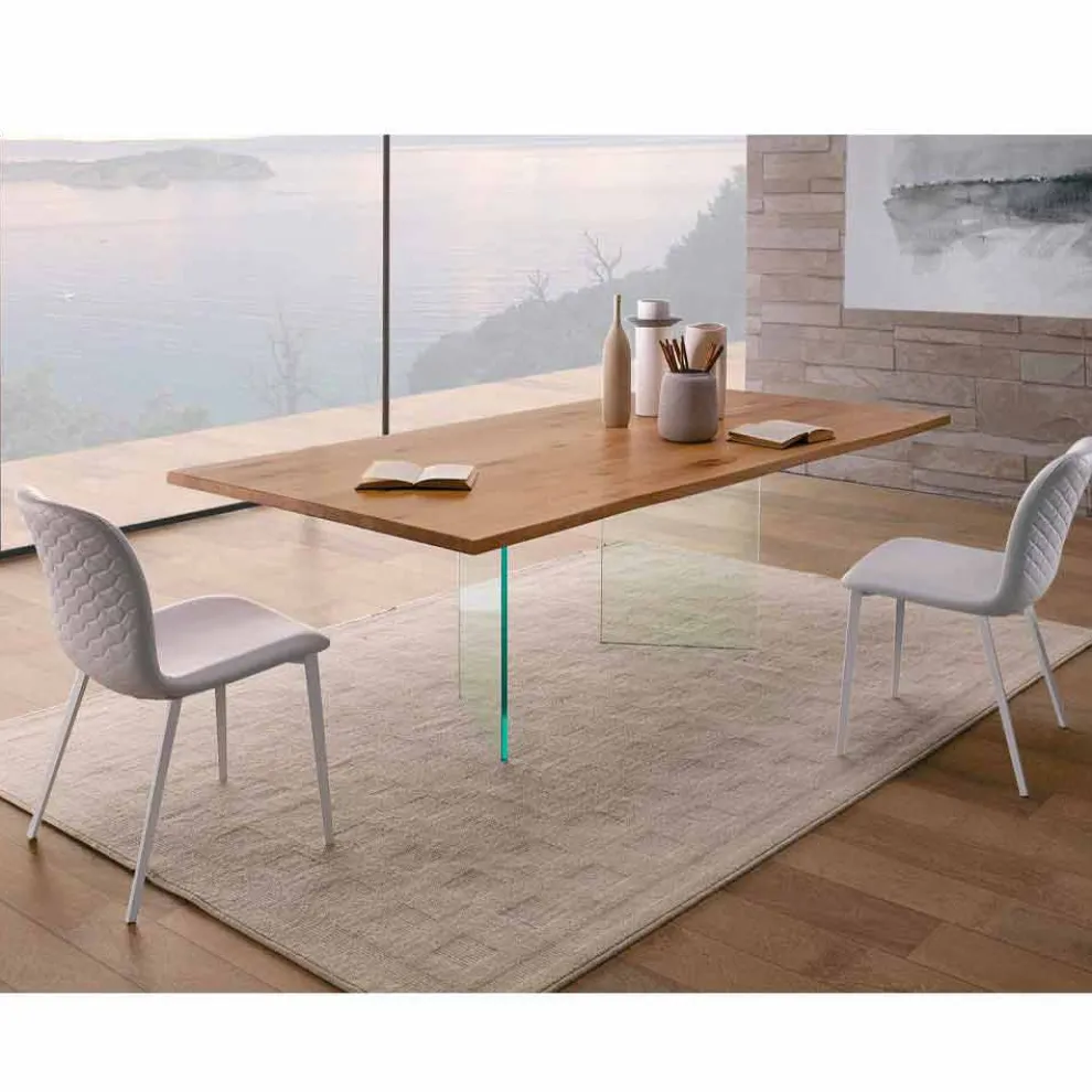 Esstisch aus geknoteter Eiche und hochwertigem Glas Made in Italy - Sibillo