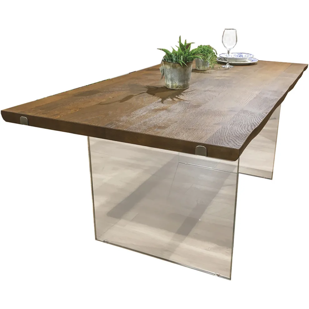 Esstisch aus massiver Eiche und Kristallsockel Made in Italy - Iker