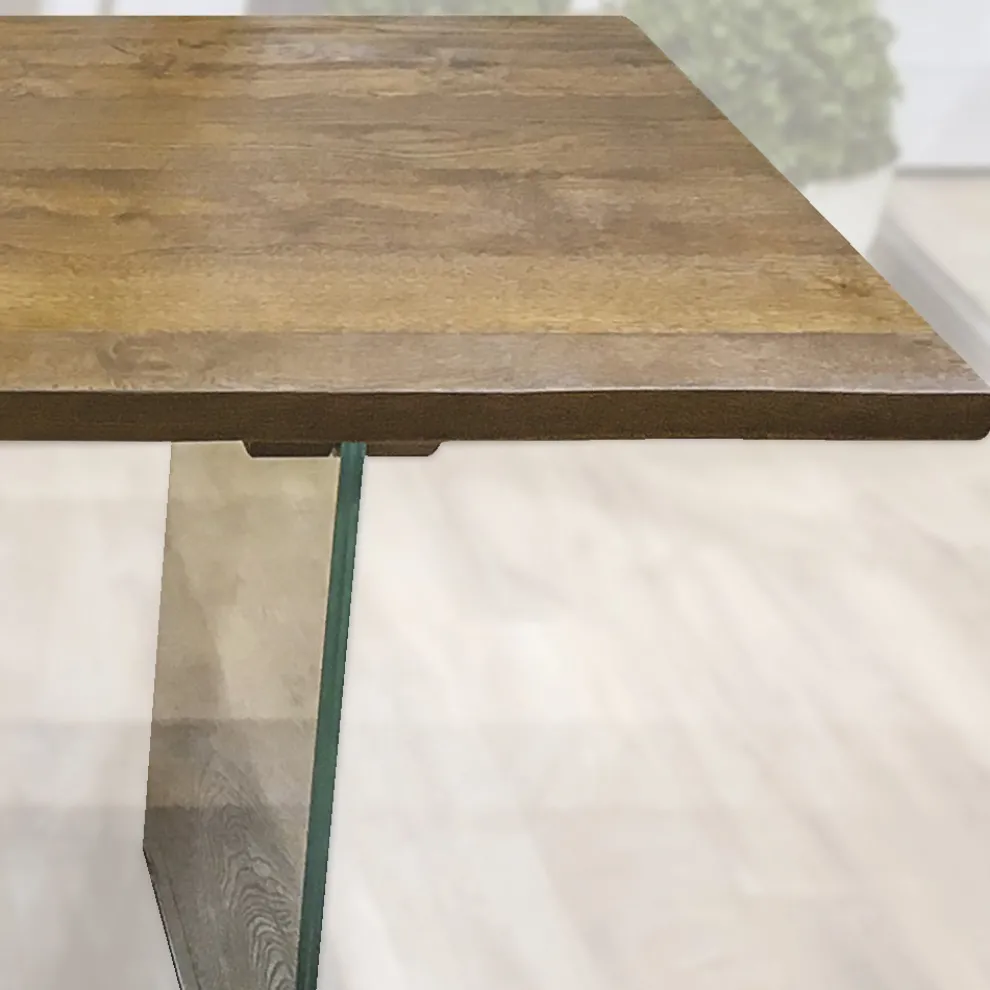 Esstisch aus massiver Eiche und Kristallsockel Made in Italy - Iker