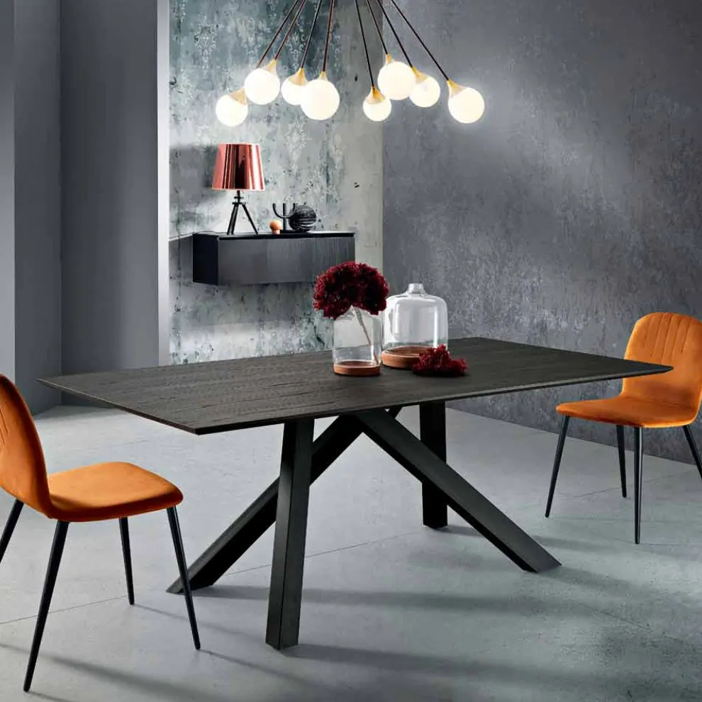 Esstisch aus MDF-Holz und Metall made in Italy, Wilmer