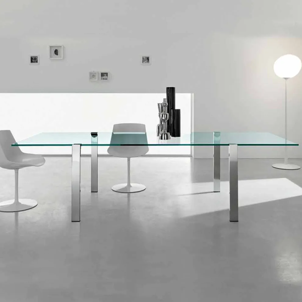 Esstisch aus transparentem Glas und Metall verschiedene Farben Made in Italy - Aschio