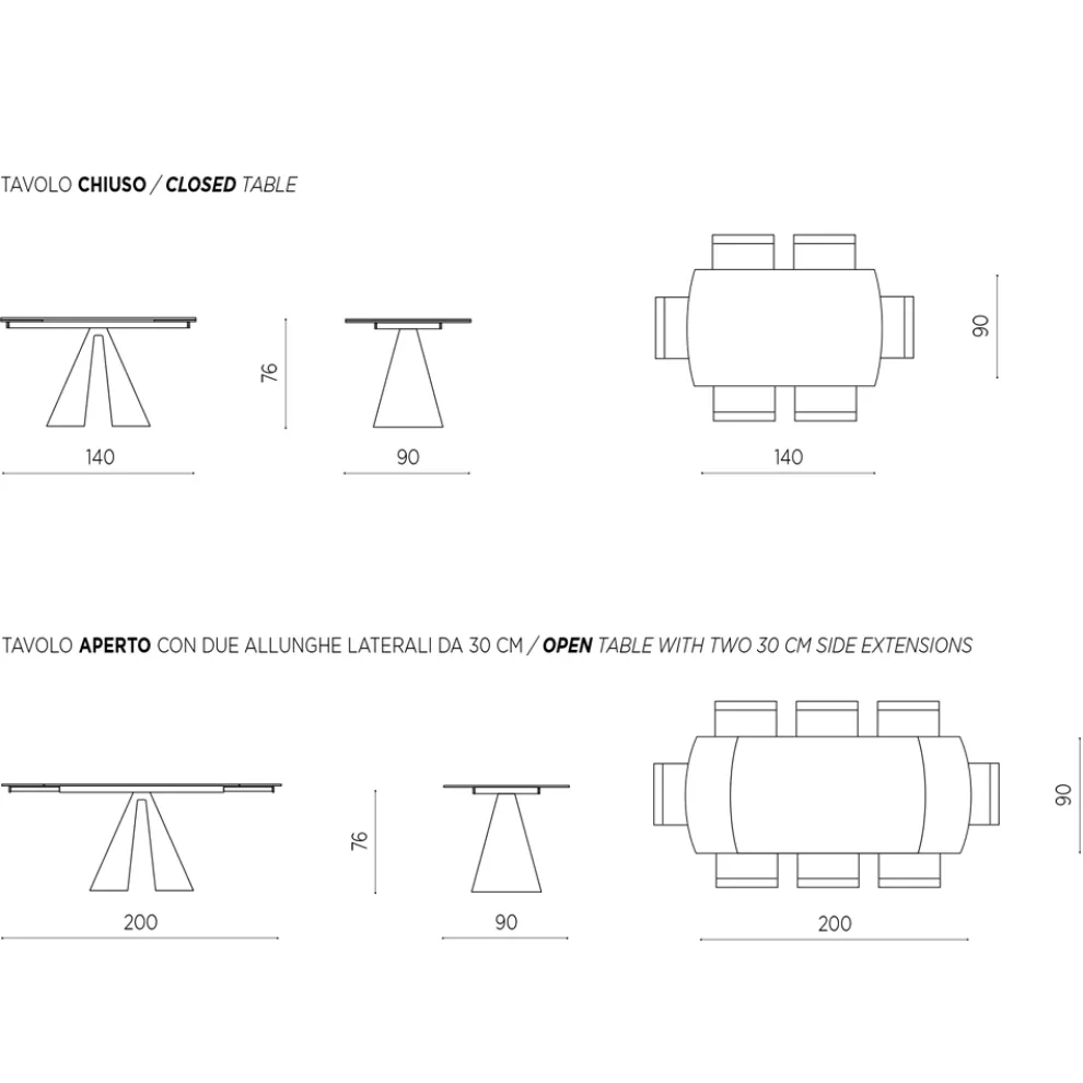 Esstisch ausziehbar auf 200 cm mit Platte aus Feinsteinzeug - Borgona