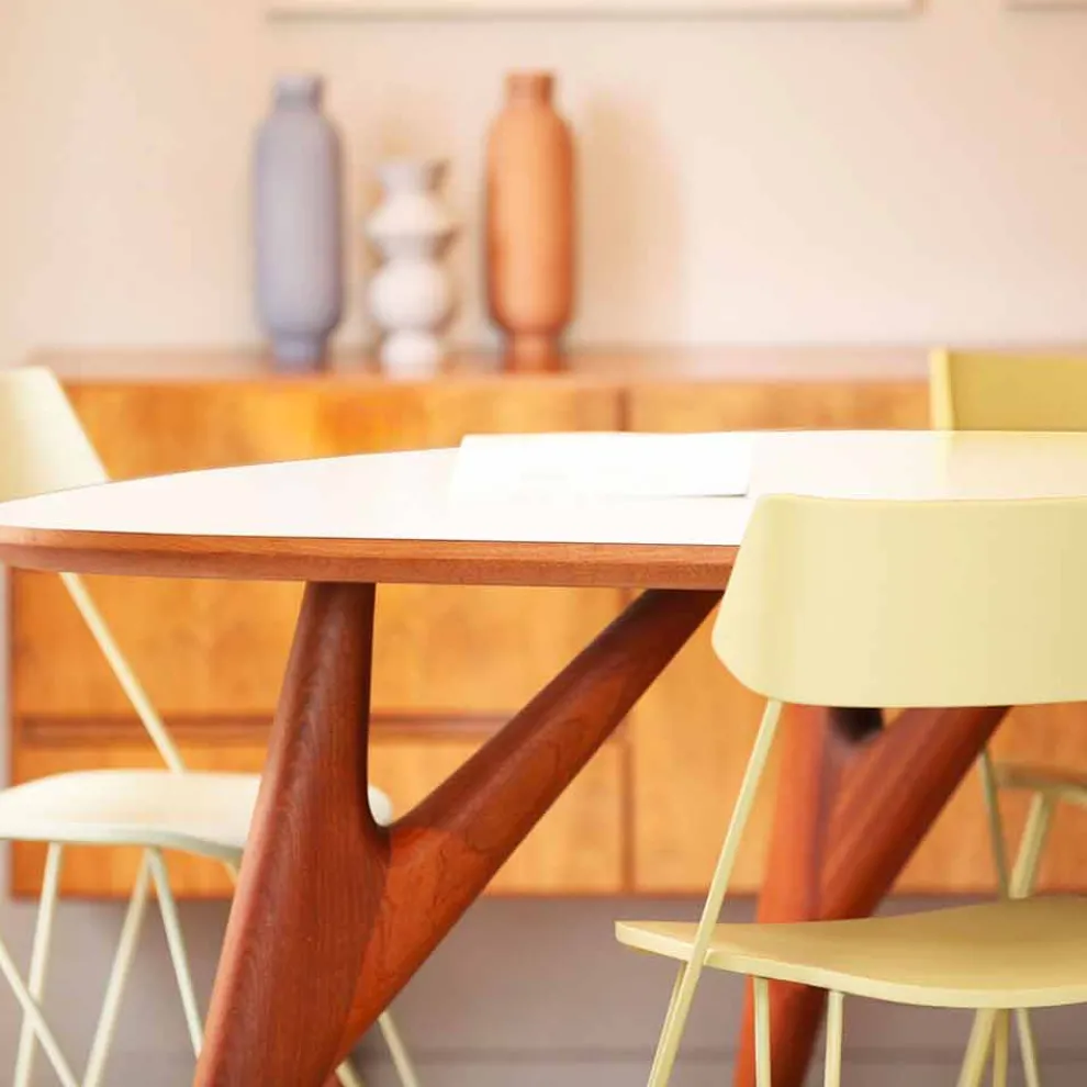 Esstisch, handgefertigt, aus HPL und massivem Mahagoni Made in Italy - Eiche