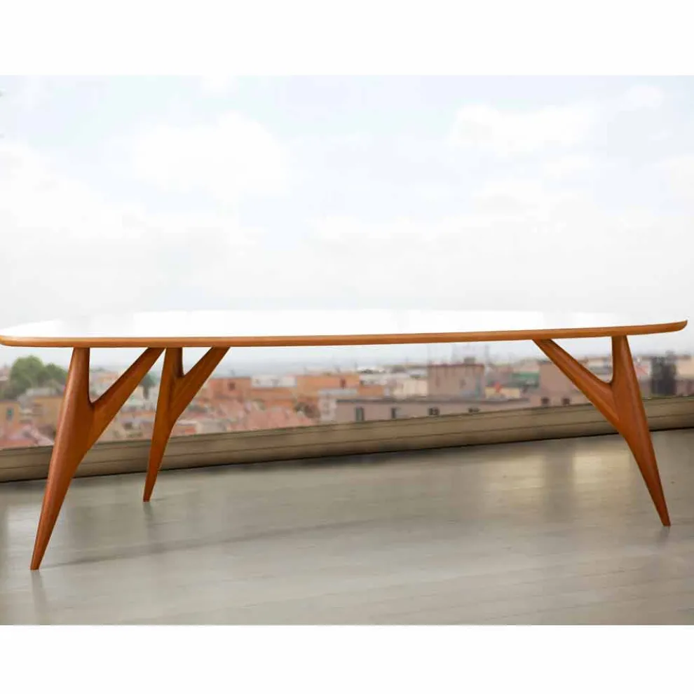 Esstisch, handgefertigt, aus HPL und massivem Mahagoni Made in Italy - Eiche