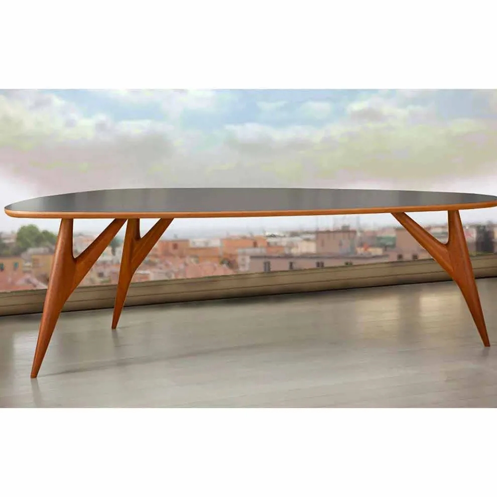 Esstisch, handgefertigt, aus HPL und massivem Mahagoni Made in Italy - Eiche