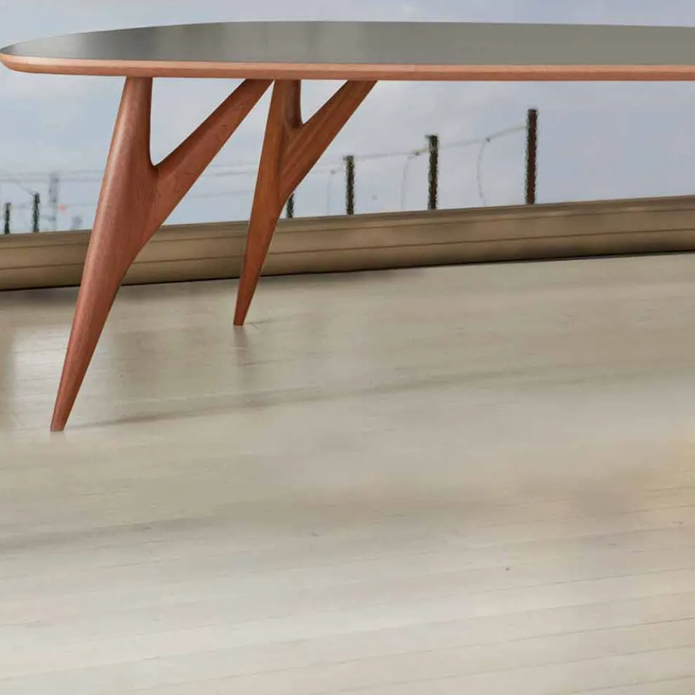 Esstisch, handgefertigt, aus HPL und massivem Mahagoni Made in Italy - Eiche