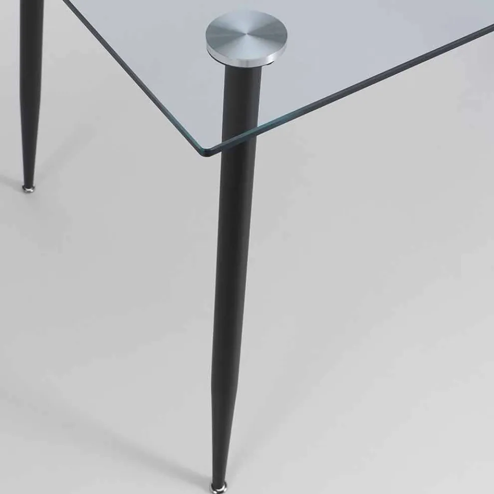 Esstisch in modernem Design aus gehärtetem Glas und schwarzem Metall - Foulard