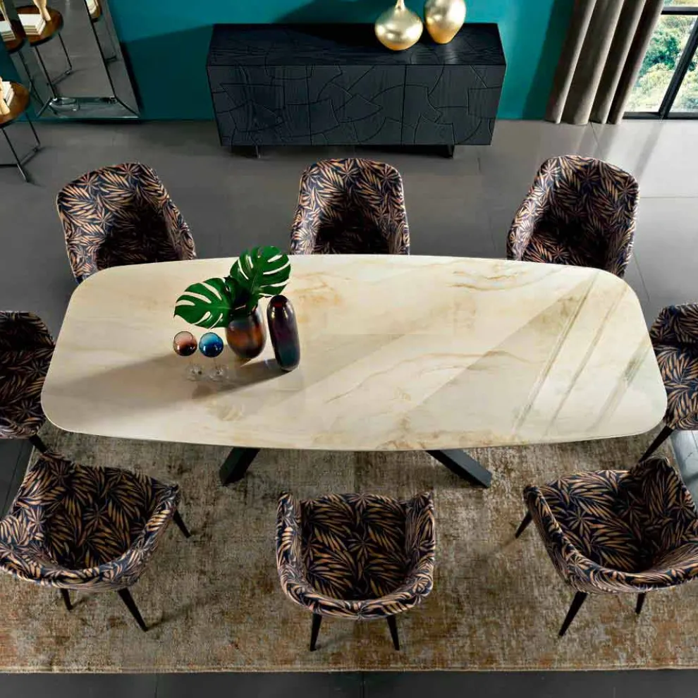 Esstisch mit feiner Keramikplatte, hergestellt in Italien – Settimmio