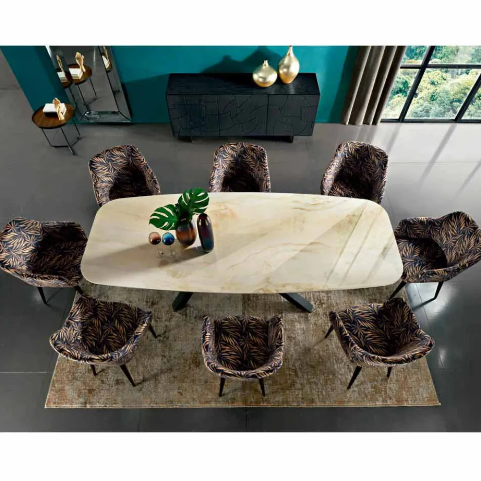 Esstisch mit feiner Keramikplatte, hergestellt in Italien – Settimmio