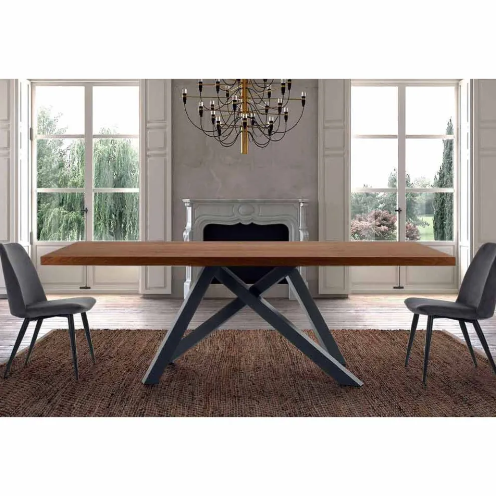 Esstisch mit furnierter Holzplatte, hergestellt in Italien – Settimmio