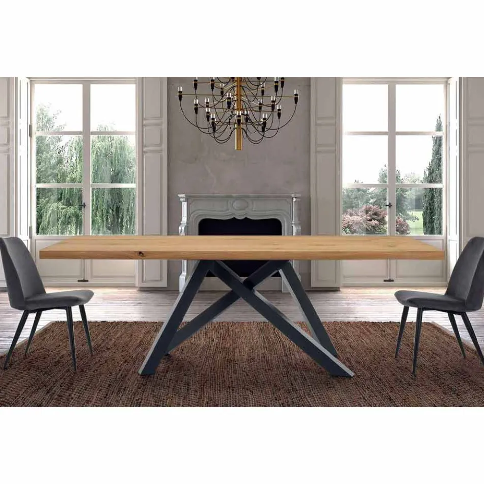 Esstisch mit furnierter Holzplatte, hergestellt in Italien – Settimmio