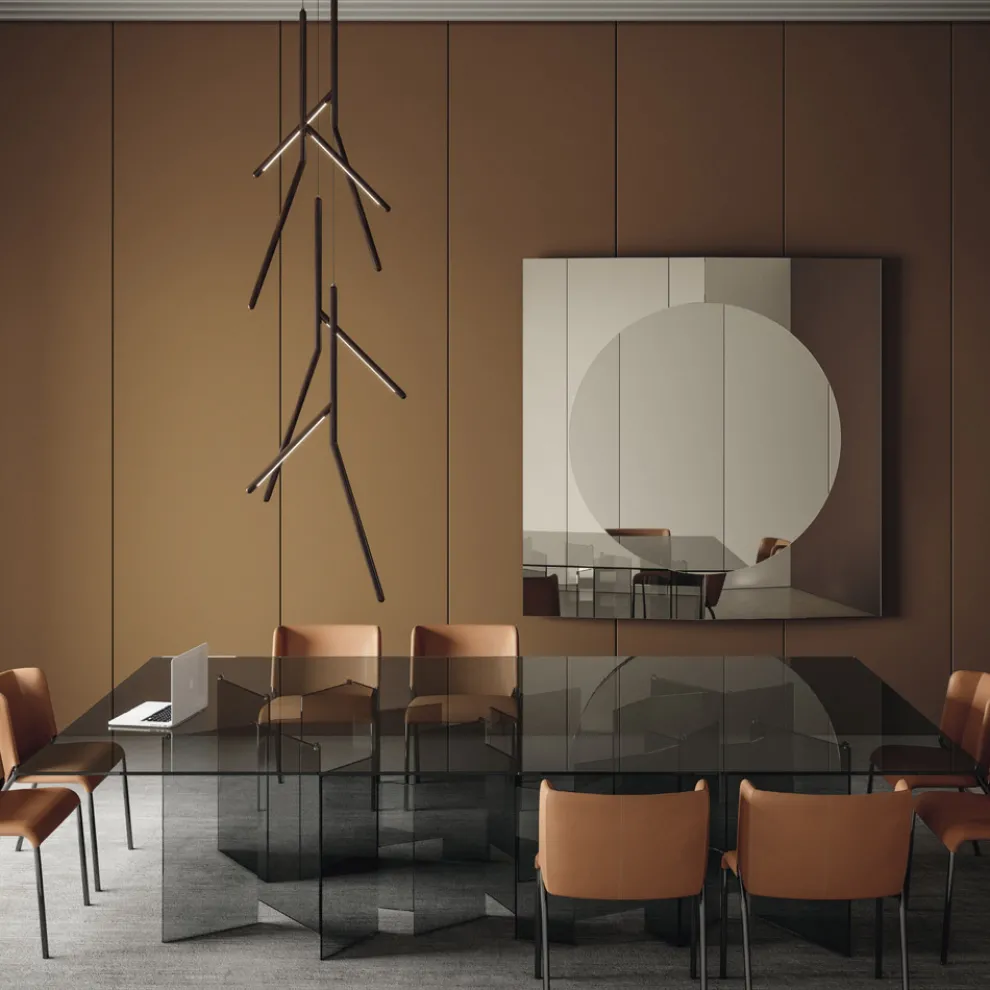 Esstisch mit Untergestell und rechteckiger Glasplatte Made in Italy - Thommy