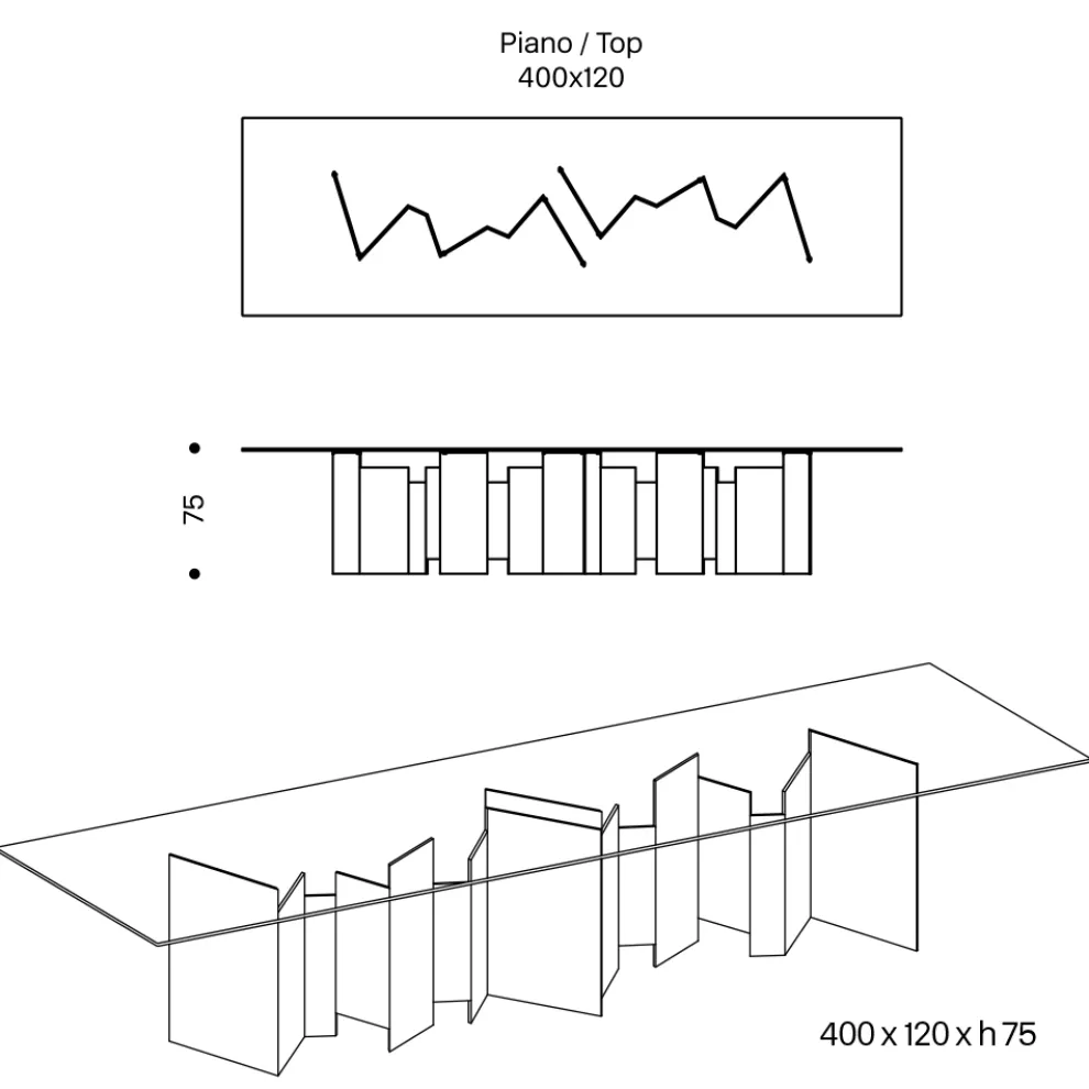 Esstisch mit Untergestell und rechteckiger Glasplatte Made in Italy - Thommy