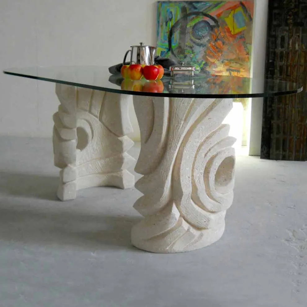 Esstisch oval aus Stein mit Tischplatte aus Kristall Erinni