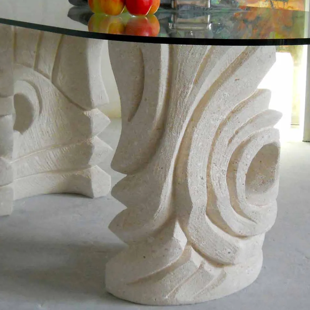 Esstisch oval aus Stein mit Tischplatte aus Kristall Erinni