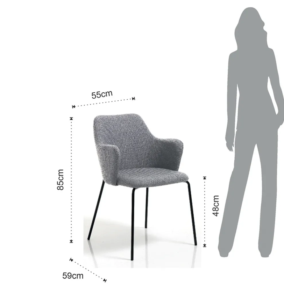 Esszimmerstuhl aus Stoff und mattschwarzem Metall 2-teilig - Corinna