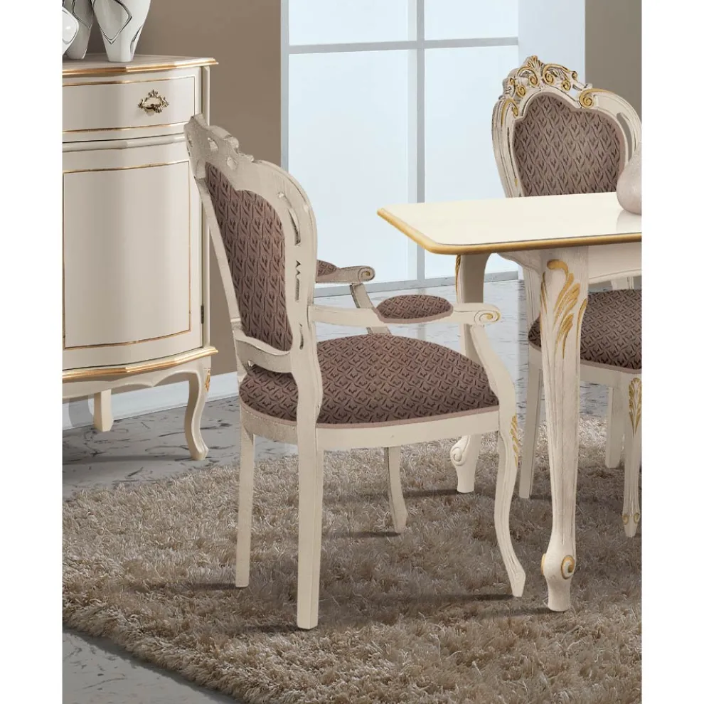 Esszimmerstuhl aus weißem Holz und Stoff Made in Italy - Majestät