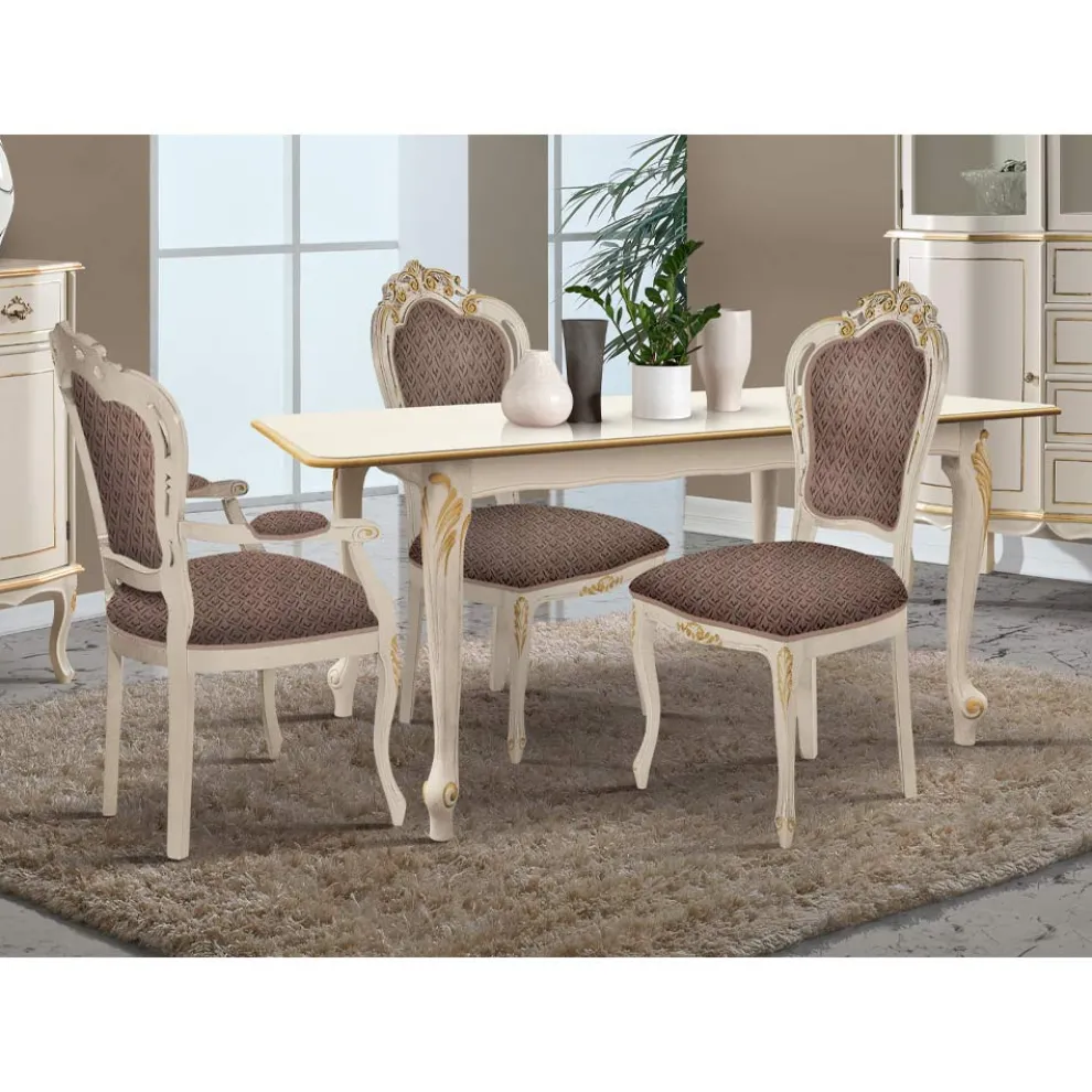 Esszimmerstuhl aus weißem Holz und Stoff Made in Italy - Majestät