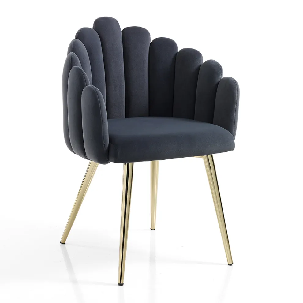 Esszimmerstuhl aus Stoff und Metall in Samtoptik - Refined