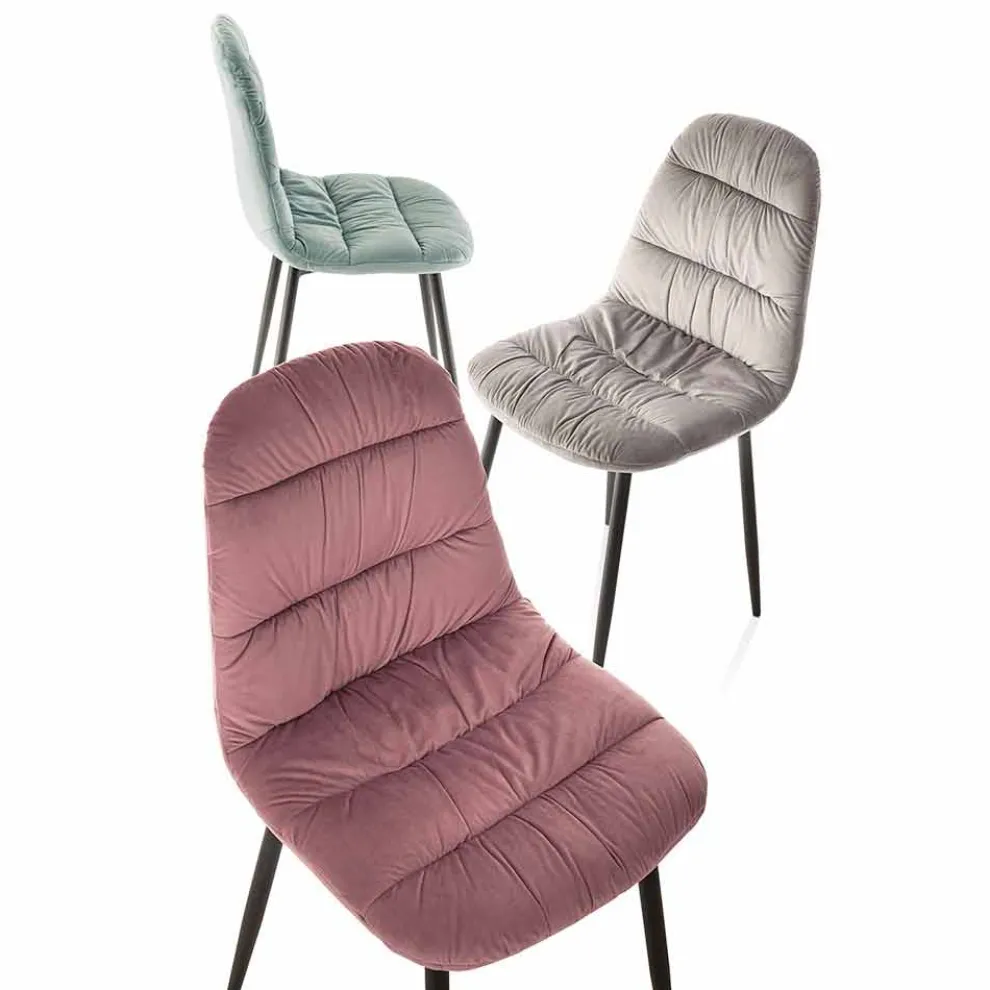 Esszimmerstuhl in Pink, Grau oder Aquamarin Samt, 4 Stück - Ciga