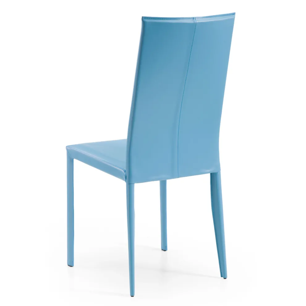 Esszimmerstuhl mit hoher Rückenlehne aus blauem Leder, hergestellt in Italien – Lenkräder