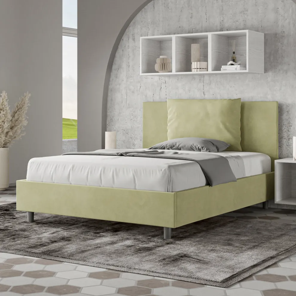 Bett 140x200 cm Kopfteil mit Mikrofaserkissen Made in Italy - Olympics