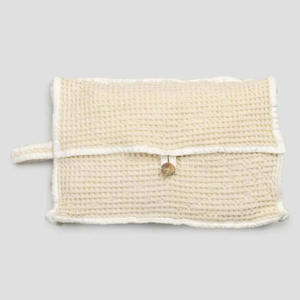 Natürliche weiße Waben-Baumwoll-Clutch-Tasche mit Perlmuttknopf - Anteha