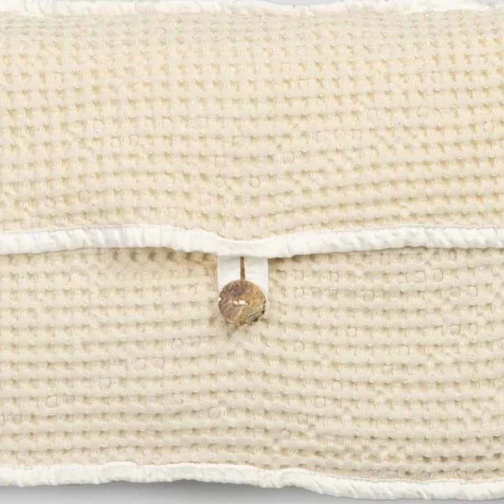 Natürliche weiße Waben-Baumwoll-Clutch-Tasche mit Perlmuttknopf - Anteha