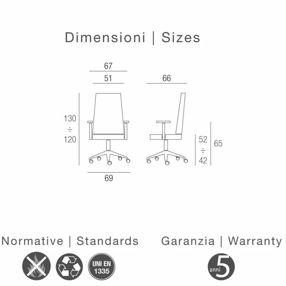 Bürosessel aus Kunstleder in modernem Design Made in Italy Edda