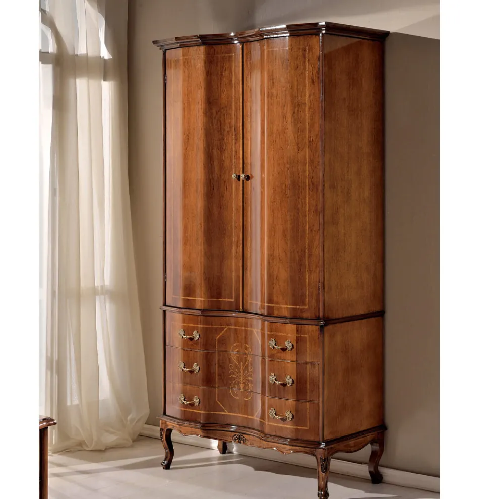 Klassischer Kleiderschrank aus Holz mit 2 Türen und 3 Schubladen Made in Italy - Luxus