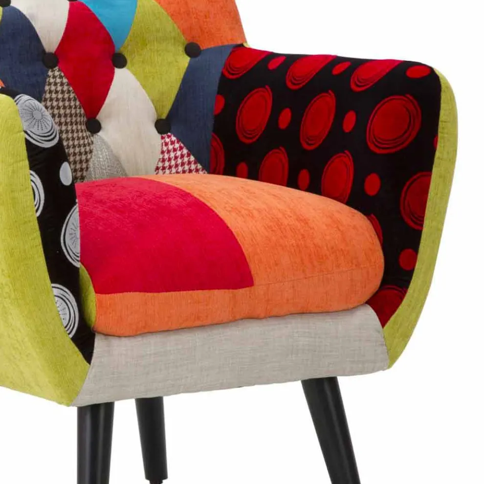 Farbiger Patchwork-Sessel im modernen Design aus Stoff und Holz - Koria