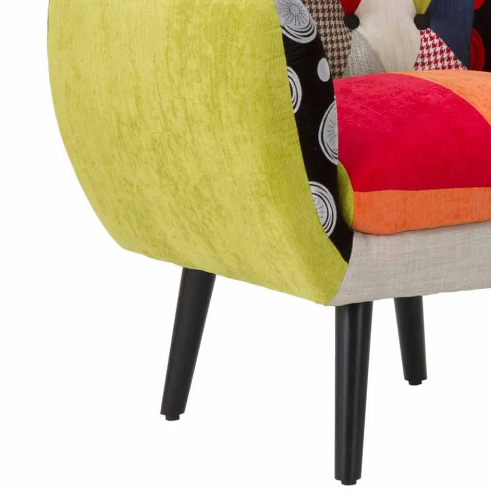 Farbiger Patchwork-Sessel im modernen Design aus Stoff und Holz - Koria