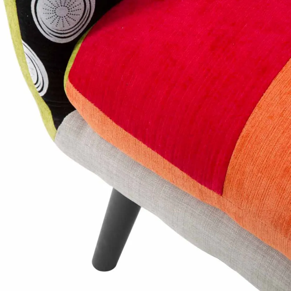Farbiger Patchwork-Sessel im modernen Design aus Stoff und Holz - Koria