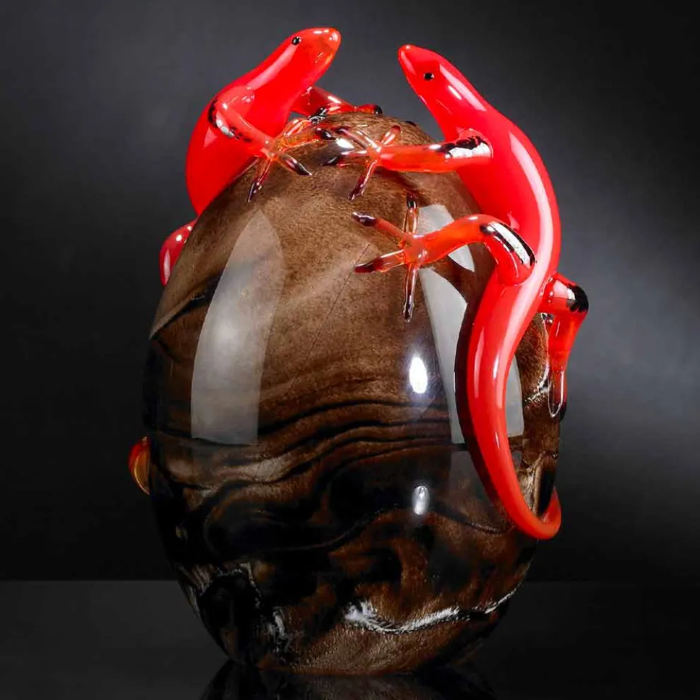 Farbiges Glasornament in Eiform mit Geckos Made in Italy - Huevo