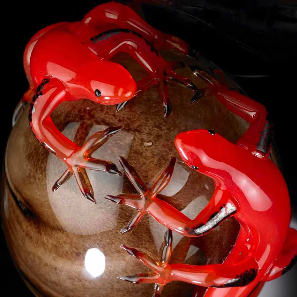 Farbiges Glasornament in Eiform mit Geckos Made in Italy - Huevo