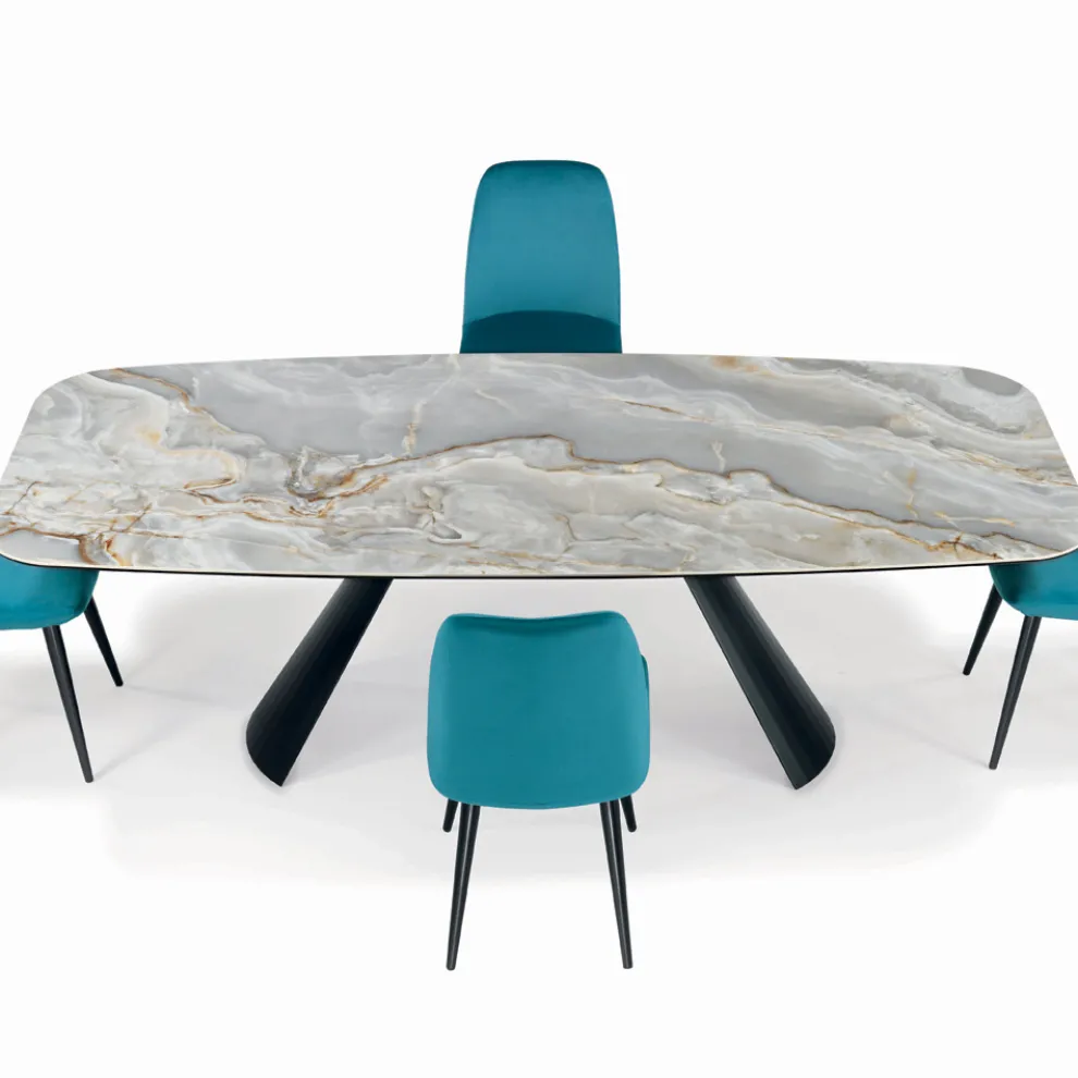 Fester Keramiktisch und Sockel aus schwarz lackiertem Stahl, hergestellt in Italien – Gläser