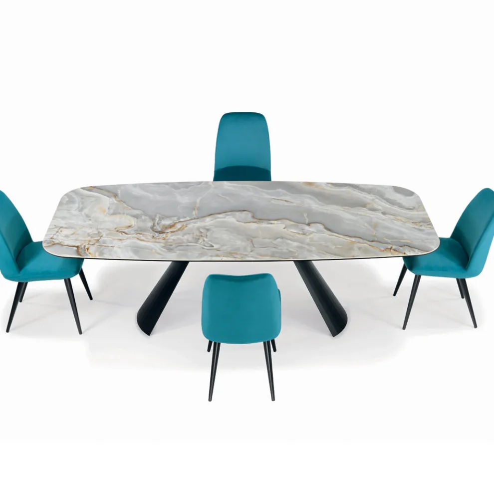 Fester Keramiktisch und Sockel aus schwarz lackiertem Stahl, hergestellt in Italien – Gläser